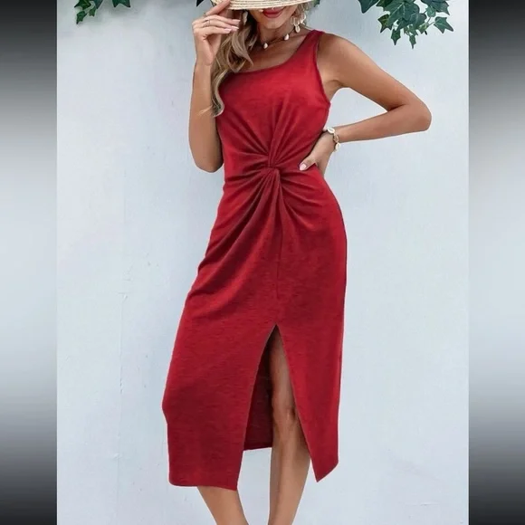 Luxe twist front tank midi dress